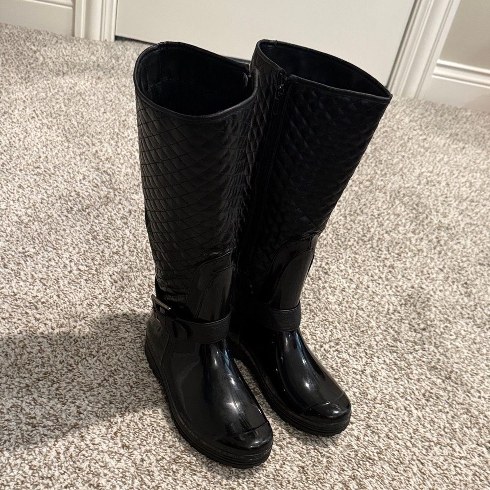 Black Quilted Knee-High Rain Boots